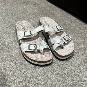 Boho White Sandals with Buckle Accents